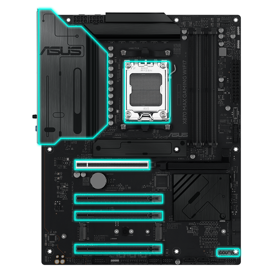 ASUS X870 MAX GAMING WIFI7 Supports DDR5, PCIe 5.0, Wi-Fi 7, USB4
